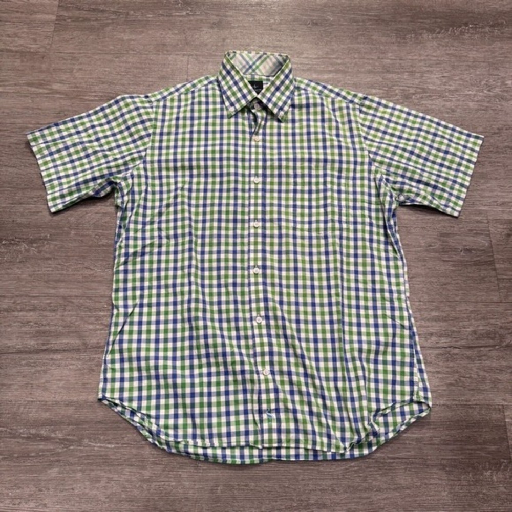 Tailorbyrd Shirt‎ Mens Large Plaid Green Blue Button Up Short Sleeve Classiccore